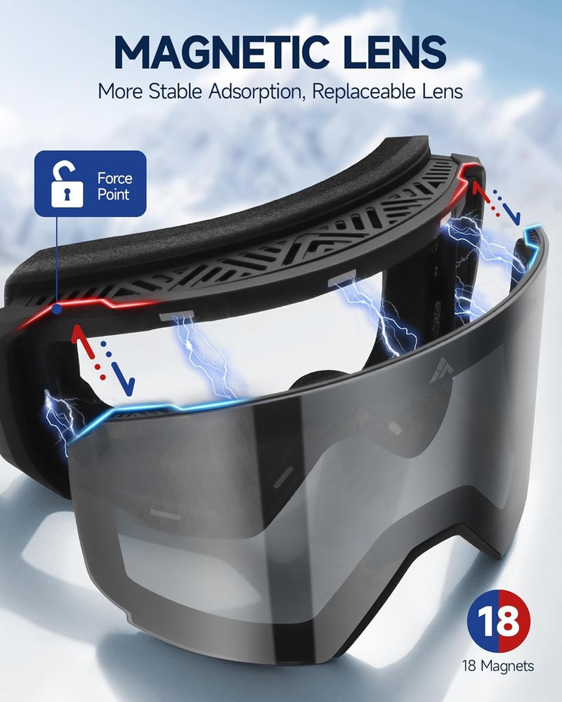 Freela Ski Goggles- Frameless, Magnetic OTG Snow Goggles Interchangeable Lens UV400 Protection Anti-Fog for Adult Men Women - Image 2